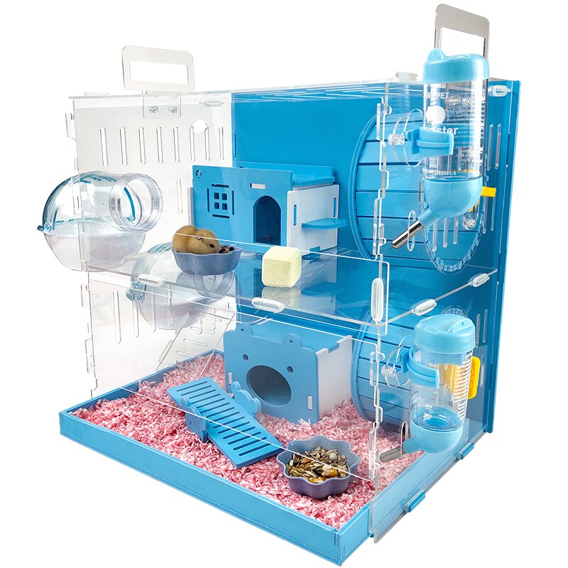 Grote Maat Hamster Huis Acryl Transparant Hamsterkooi Wielen Kleine Huisdier Villa Cavia Kooi Speelgoed Nest Accessoire 30x20x30CM