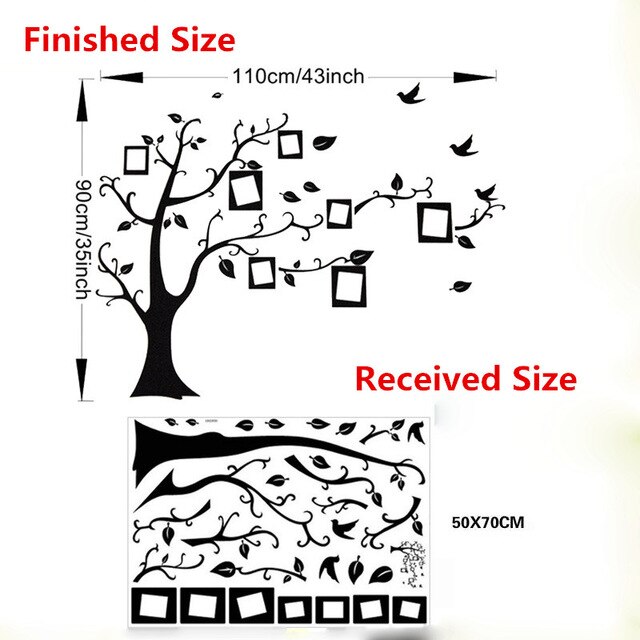 Marco de foto familiar pegatinas de pared de árbol de pájaros voladores decoraciones para el hogar sala de estar pósteres de decoración de dormitorio Etiqueta de pared de pvc: M3D2141