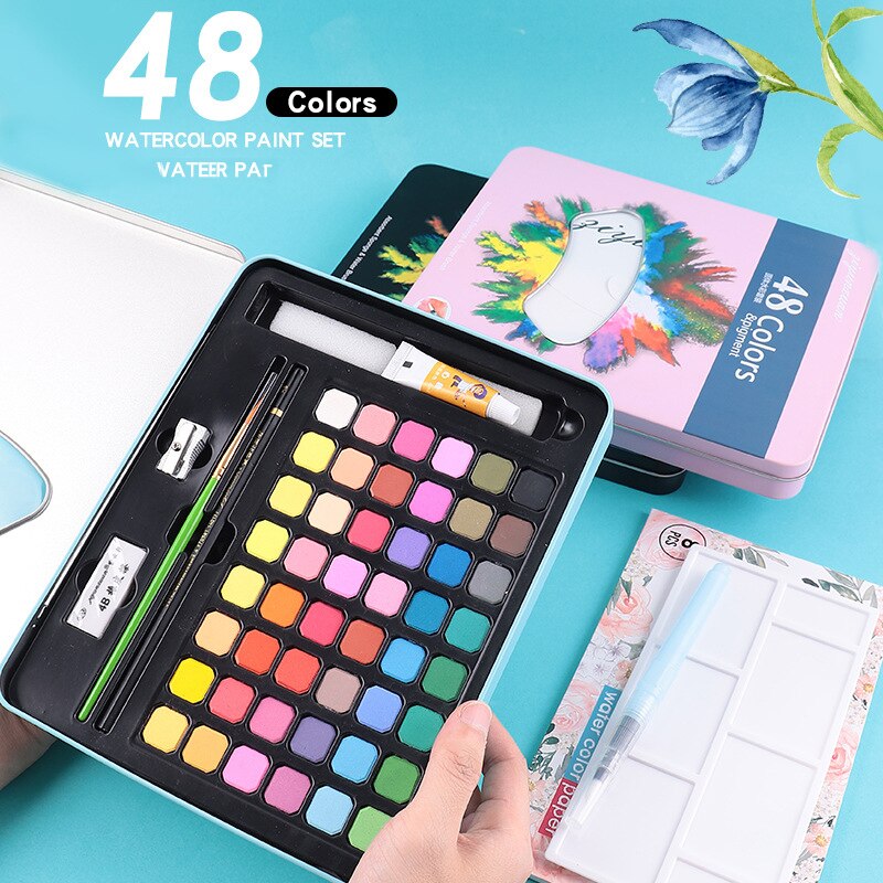 Set waterverf 48 kleuren voor kinderen beginners handgeschilderde waterverf vaste pigment kunstbenodigdheden