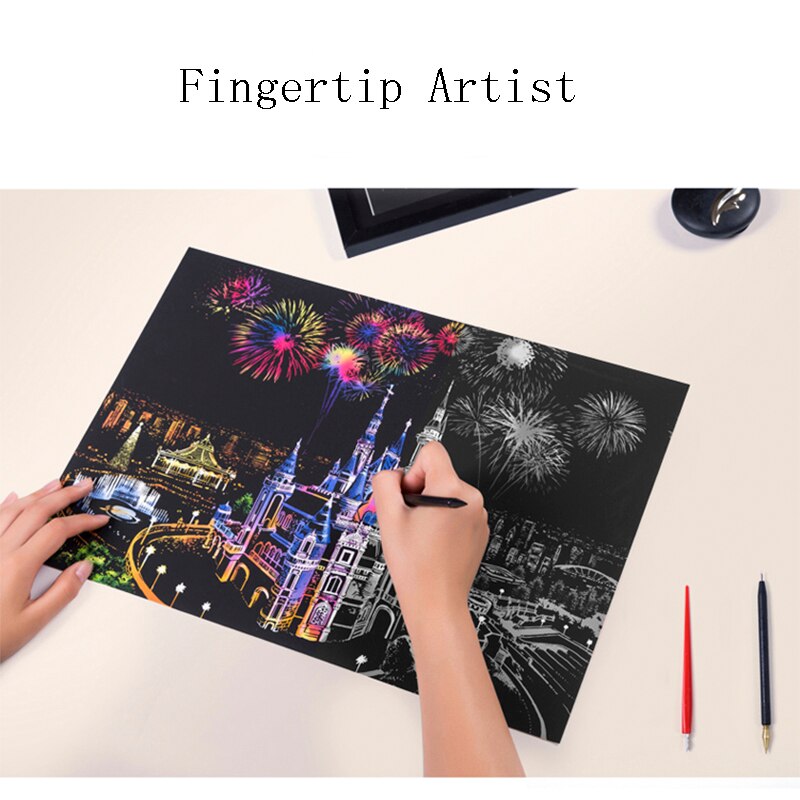 Children&#39;s DIY Drawing Toys 41*28 cm Magic Scratch Art Crafts World Landscape Scraping Paintings Paper Adult Decompression