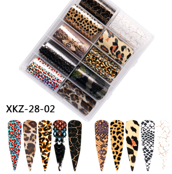 Papel de transferencia con estampado de leopardo para decoración de uñas, pegatina de papel de transferencia con de estrellas, de bambú, para Realce de uñas, 10 unids/caja: XKZ-28-02