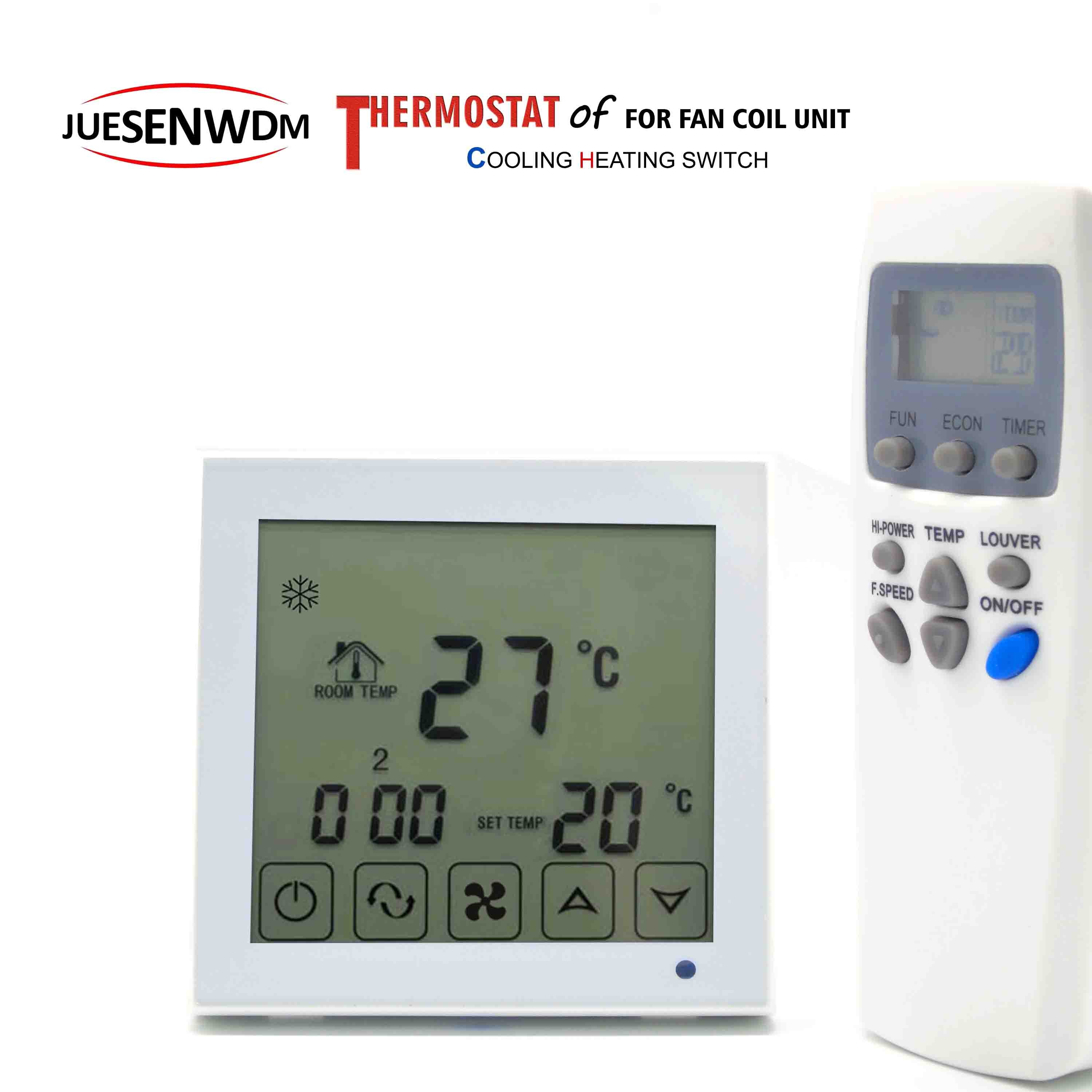 Touch screen room thermostat temperature controller for 2 pipe fan coil heater cooler adjustable