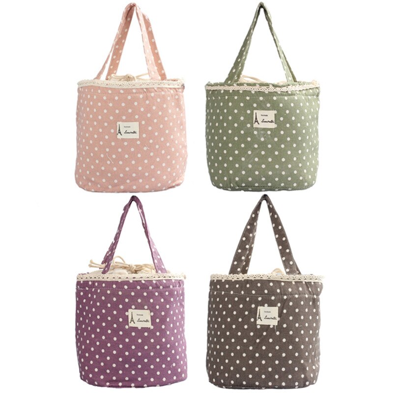 Lunch Bag Lunch Cooler box Polka Dot Lunch Small Tote Pouch Container Box Pink handbag bolsa termica lancheira