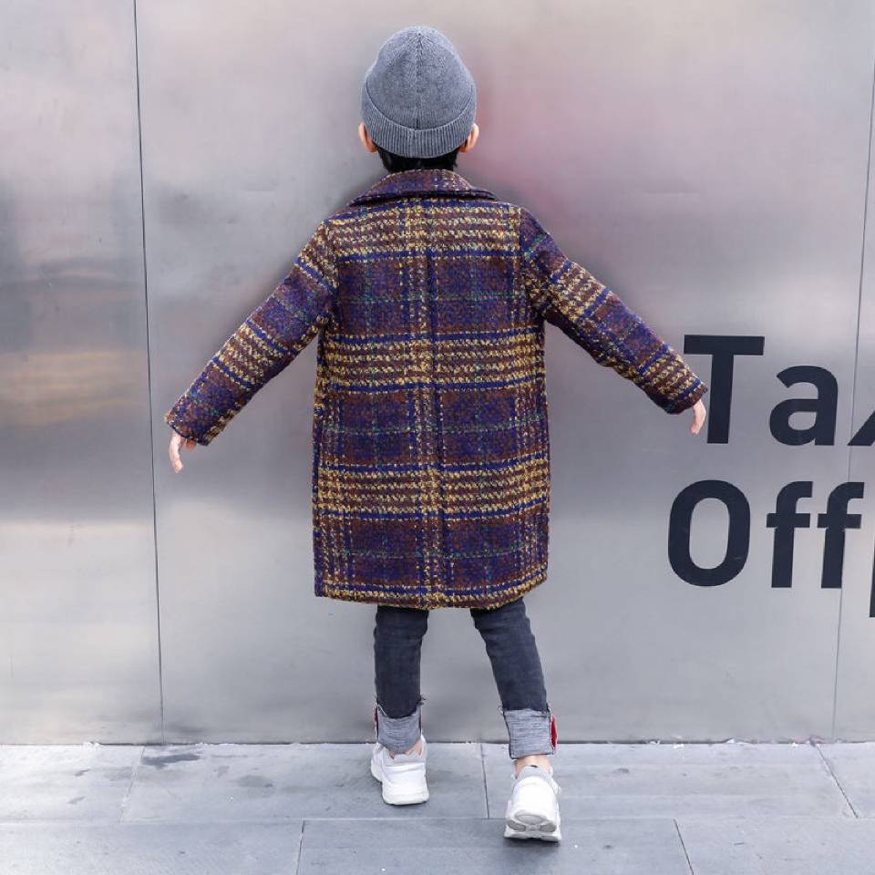 Lange Wollen Jas Voor Jongens Plaid Jassen Dikke Jongen Wollen Winterjas Kids Snowsuit Jongen Blends Jassen Kinderen Jas Baby jongen Kleding