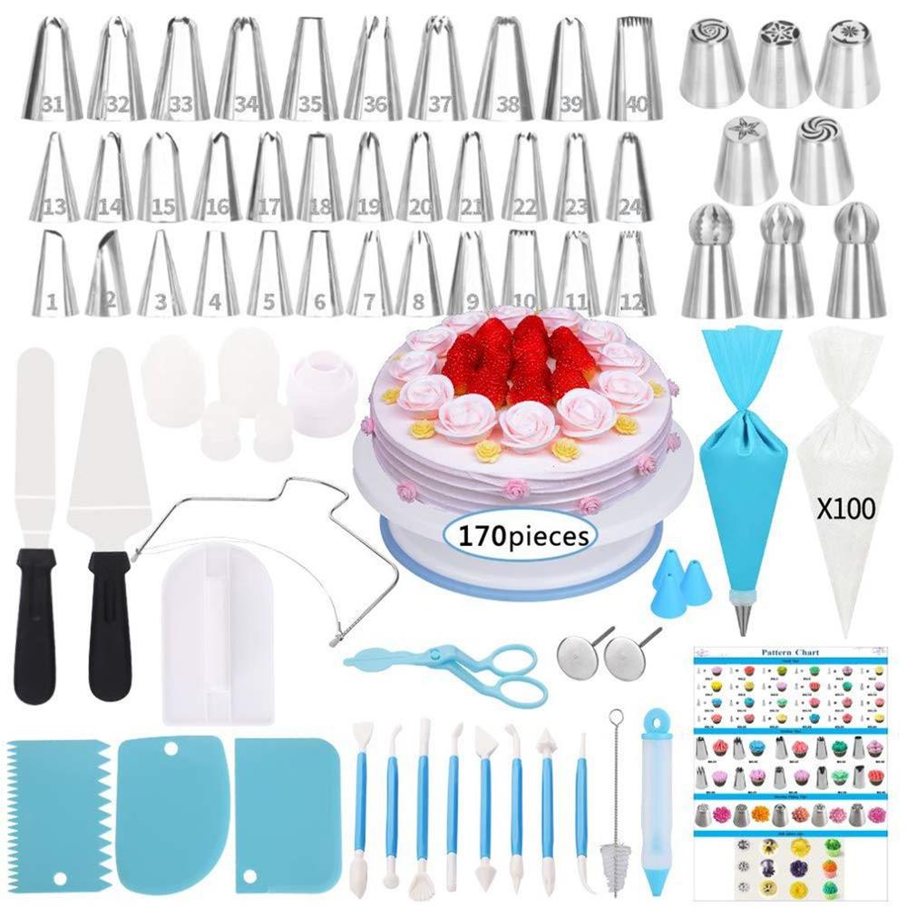 Diy Taart Decoreren Bakkerij Gereedschap Kit Taart Draaitafel Nozzle Set Gebak Buis Fondant Dessert Taart Bakken Hulpmiddel Keuken Benodigdheden: 170pcs