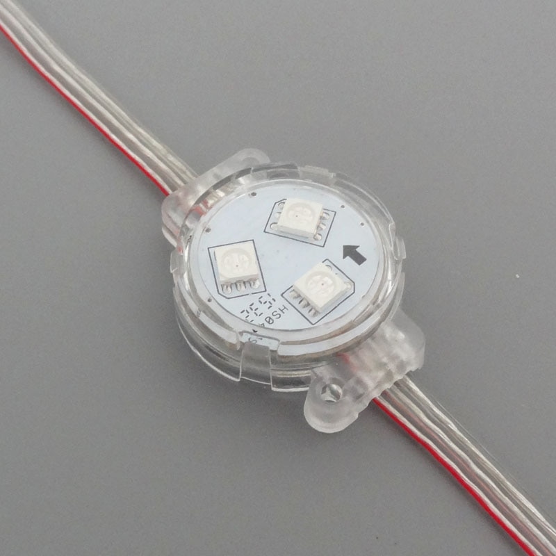 20pcs/string 30mm 12V WS2811 LED addressable rgb full color pixel module;IP68;clear cover;0.72W;clear wire