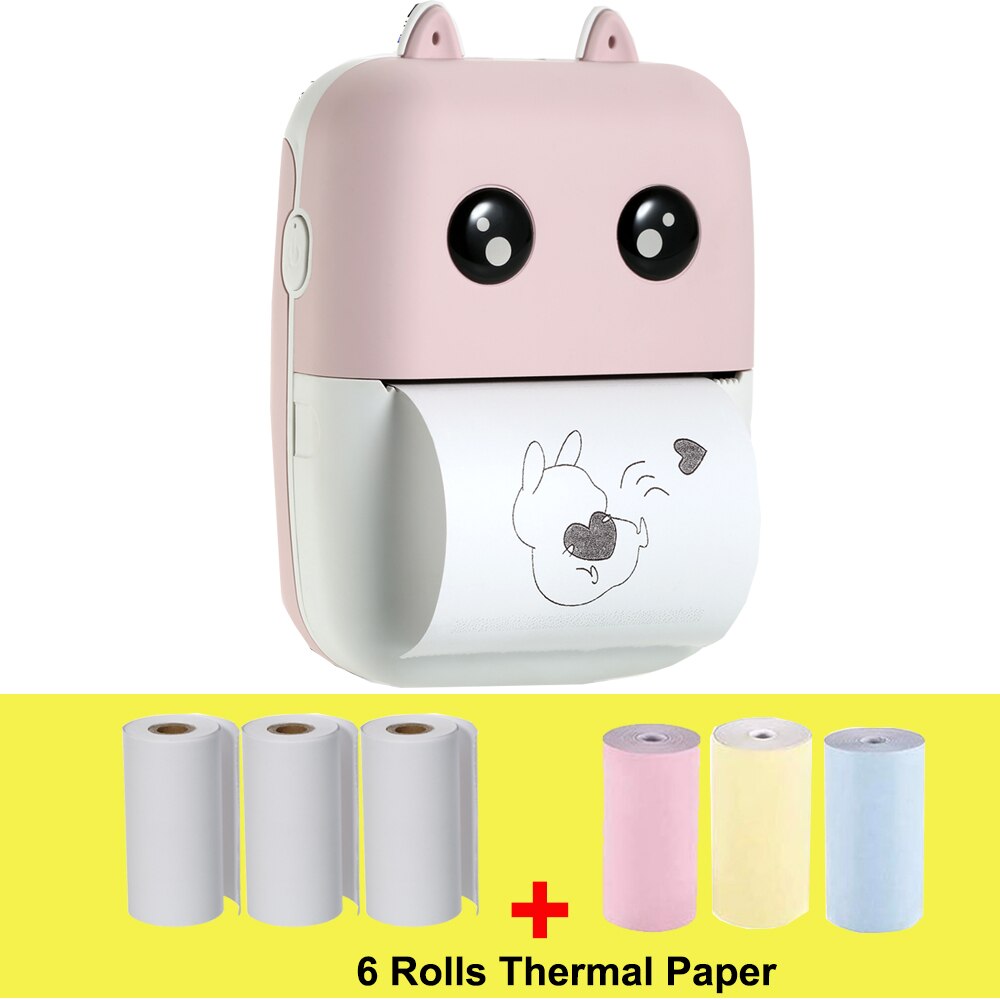Aibecy-Mini imprimante thermique de poche, 58mm, imprimante BT sans fil, 200dpi, avec 1 rouleau de papier thermique, pour impression d'étiquettes photos et mémos: P-6 Rolls Thermal
