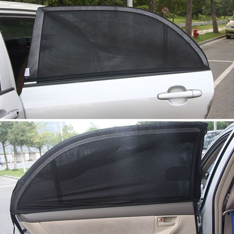 2Pcs 110*50Cm Window Zonnescherm Bescherming Black Mesh Cover Kind Uv Protector Shield Voor De Meeste Auto auto Side Rear Window Cover