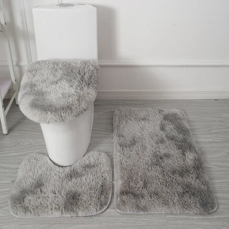 Anti-slip Bathroom Mat Set Luxurious 3-piece Bathroom Rug Set with Non-slip Backing Super Soft Microfiber for Toilet for Modern: Light Grey