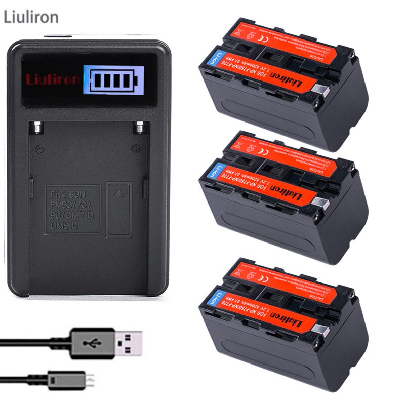 3x NP F770 F750 NP-F750 Li-Ion Batteria di Ricambio + LCD USB Caricabatterie per il Sony NP-F750 NP-F770 Videocamera Video Luce del LED D &amp; F: charger and 3battery