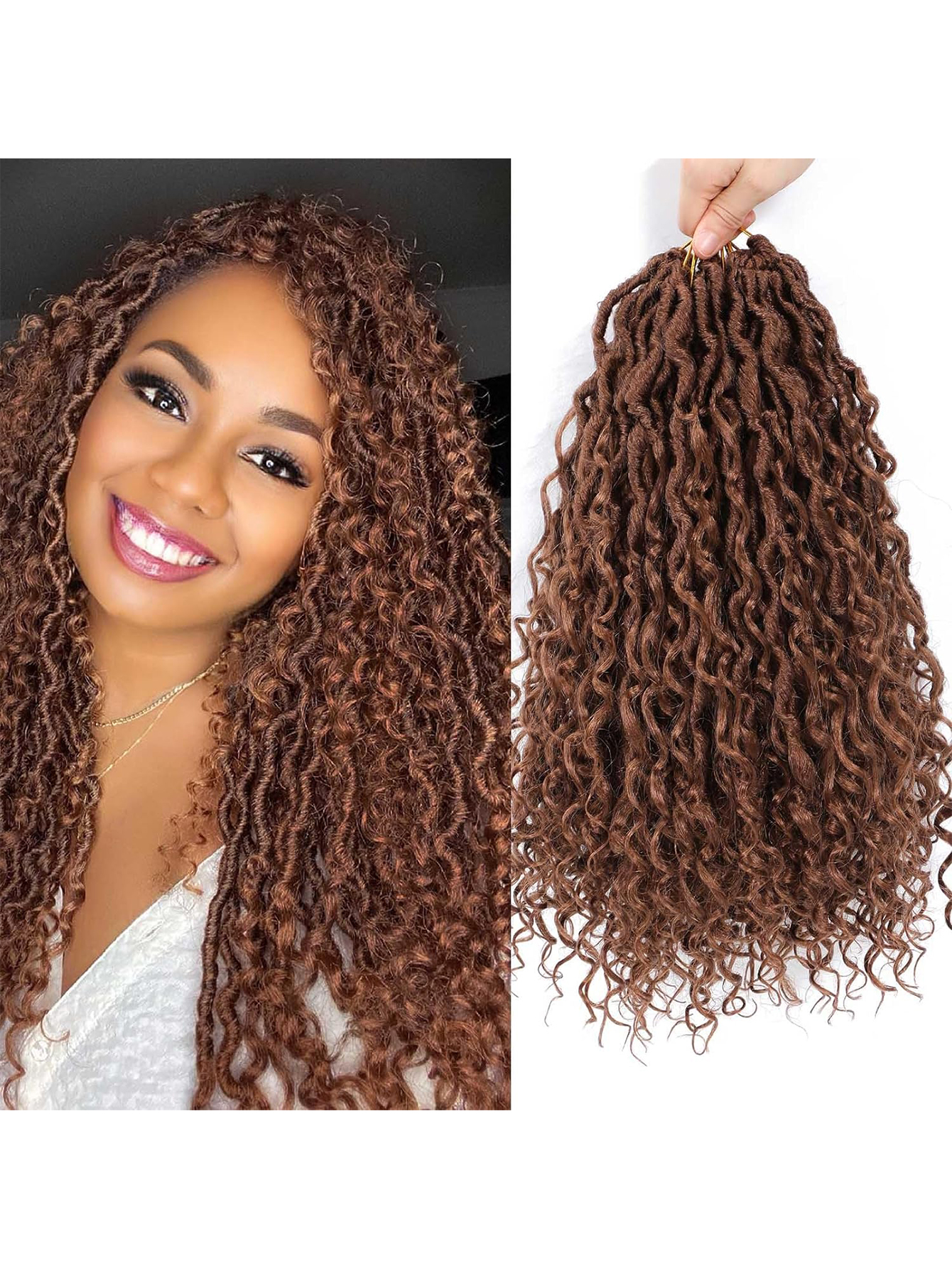 Goddess Locs Crochet Hair Pre Looped for Women, Boho Crochet Locs with Curly Ends: #30 / 14inches