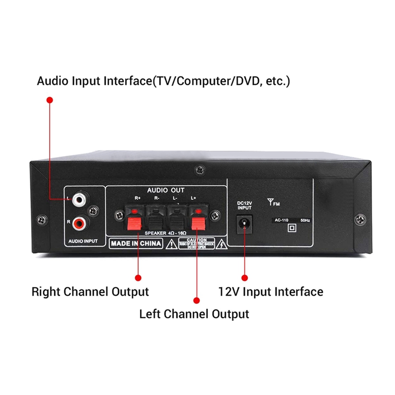 -AK300 200W+200W Audio Power Amplifier, 2 Mic Input Bluetooth 5.0 Hi-Fi Stereo Karaoke Digital Audio Receiver(EU Plug)