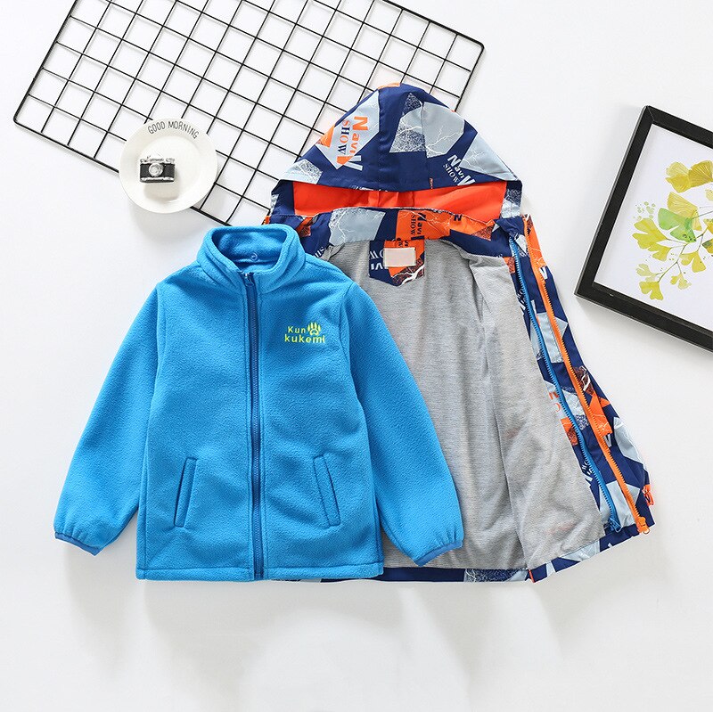 Jongens Drie-In-een Afneembare Herfst/Winter Verdikte Outdoor Casual Capuchon Kinderen Tops 4-12 Jaar Oud