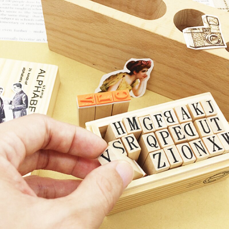 26 stk/sett søt engelsk alfabet digitale bokstaver segl sett gjør-det-selv tre gummistempler for scrapbooking skrivesaker standard stempel