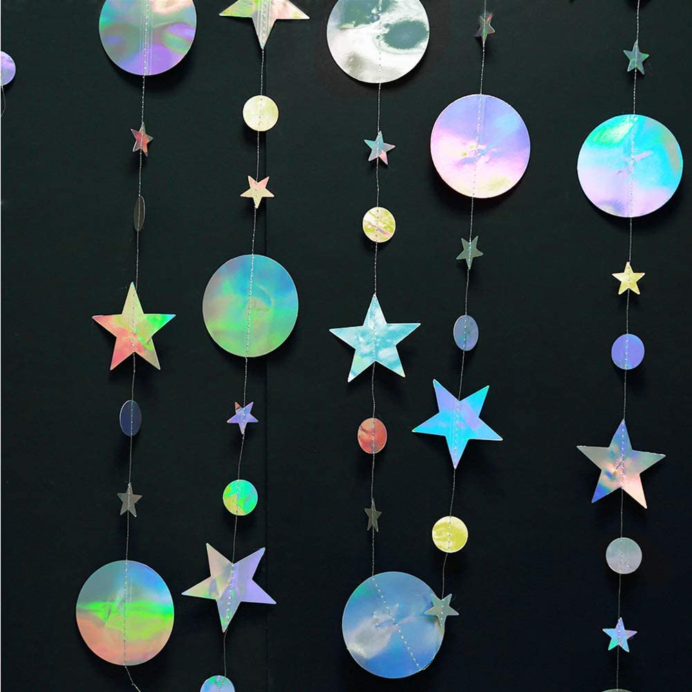 4M Bling Bling Iridescent Paper Circle Dots Star Garlands for Frozen Birthday Party Decoration Supplies Wedding Hanging Banner