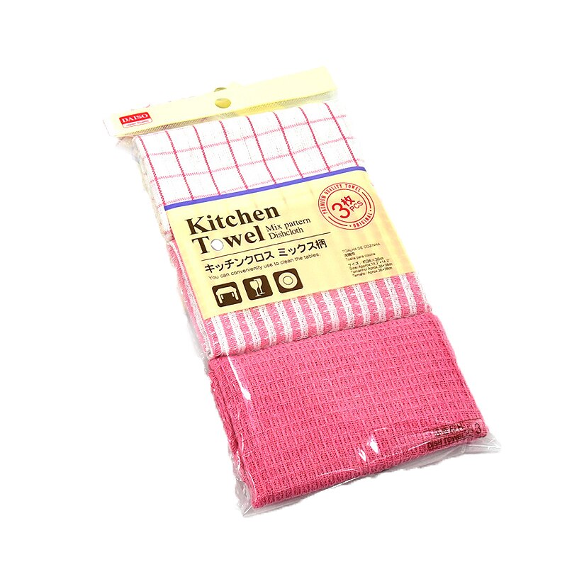 3 stk bomull kjøkkenhåndkle oppvask rengjøringshåndklær vaffelstripet klut absorberende fille skuresvamp hjemmerengjøringsverktøy teklut: Rød