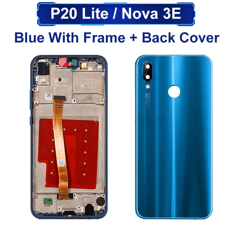 5.84&quot; For Huawei P20 Lite Display LCD Touch Screen Digitizer For Huawei Nova 3e LCD ANE-LX1 ANE-LX2 Display Replacement Parts: Blue Frame Cover