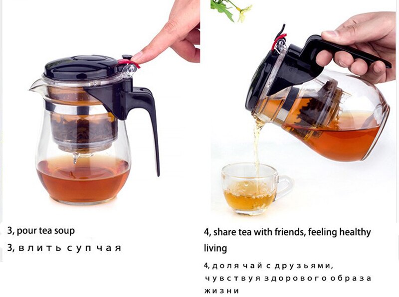 Heat Resistant Glass Tea set 1pot + 4cups Teapot kung fu Teaware Puer Kettle Coffee Glass Maker Convenient Office Tea Pot