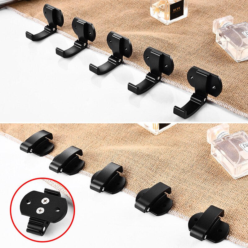 Robe Hook Black Aluminum Bathroom Hooks for Towels Bag Key Rack Folding Coat Hooks Wall Mounted Decorative Clothes Hook Hanger