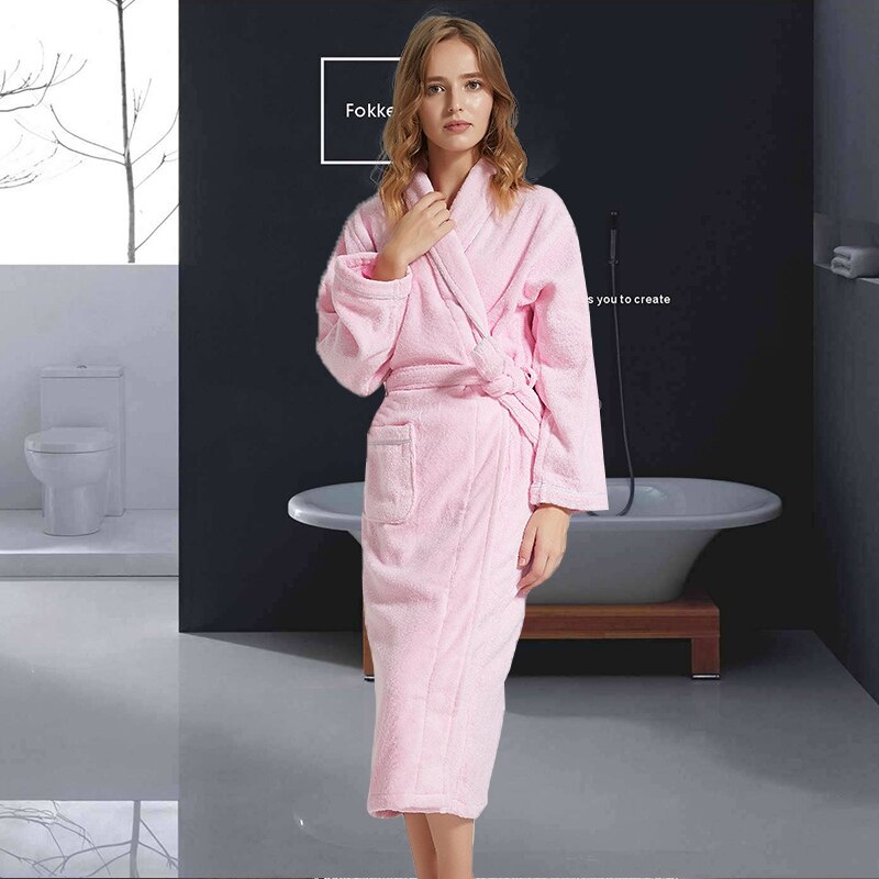 Peignoir d'hiver hommes, Robes chaudes, châle épais allongé, peignoir, Kimono, vêtements pour la maison, Robe à manches longues, peignoir homme: Pink / L