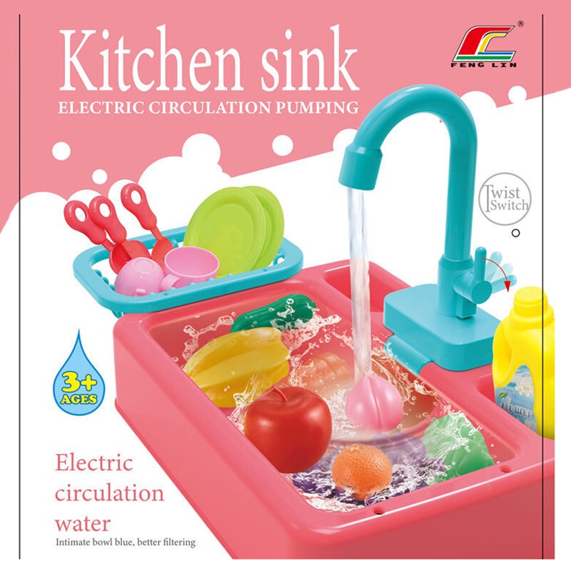 Juguete de cocina de simulación de plástico, pequeño lavamanos eléctrico para piscina, fregadero para infantil, juguete para jugar a las casitas