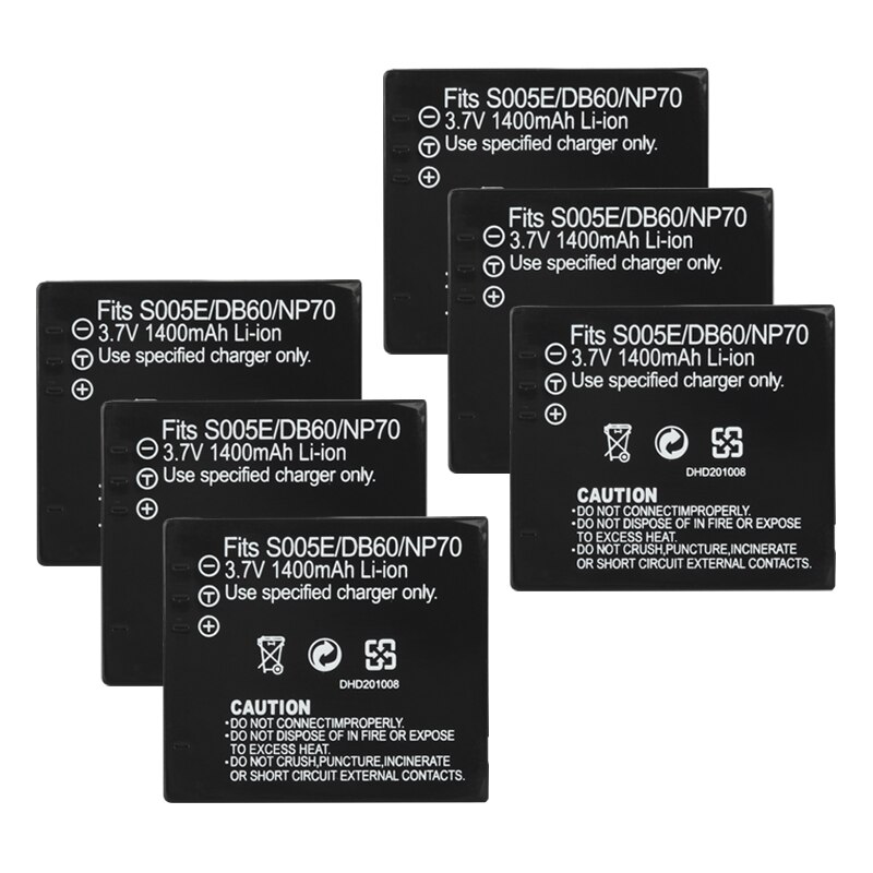 CGA-Batería de CGA-S005 S005E DB60 NP70, 1400mAh, para Panasonic Lumix DMC-FX180 LX1 LX2 LX3 FX01 FX07 FX100: 6 Battery