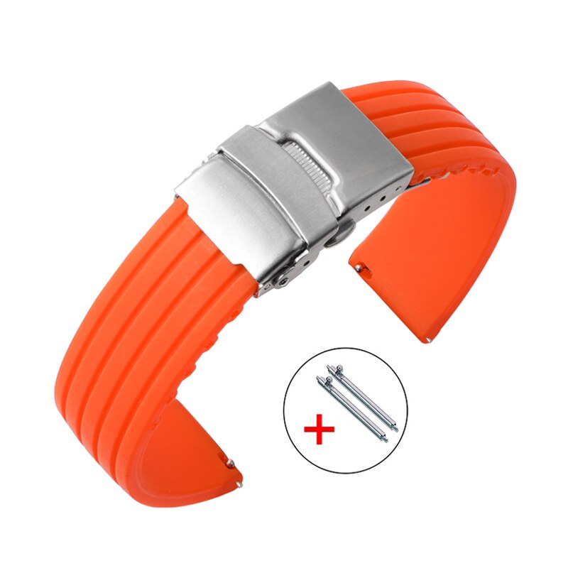 Quick Release Silicone Straps 18mm 20mm 22mm 24mm Folding Buckle Waterproof Rubber Men Replacement Bracelets Band Watch Belts: Orange / 20mm