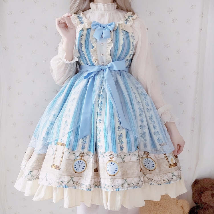 Prinsesse teselskap søt lolita kjole årgang falbala blondere sløyfe utskrift viktoriansk kjole kawaii jente gotisk lolita jsk loli