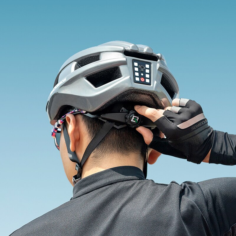 ROCKBROS-casco con luz LED integrada para ciclismo, casco con iluminación trasera, alerta reflectante EPS + PC, para bicicleta de montaña y carretera