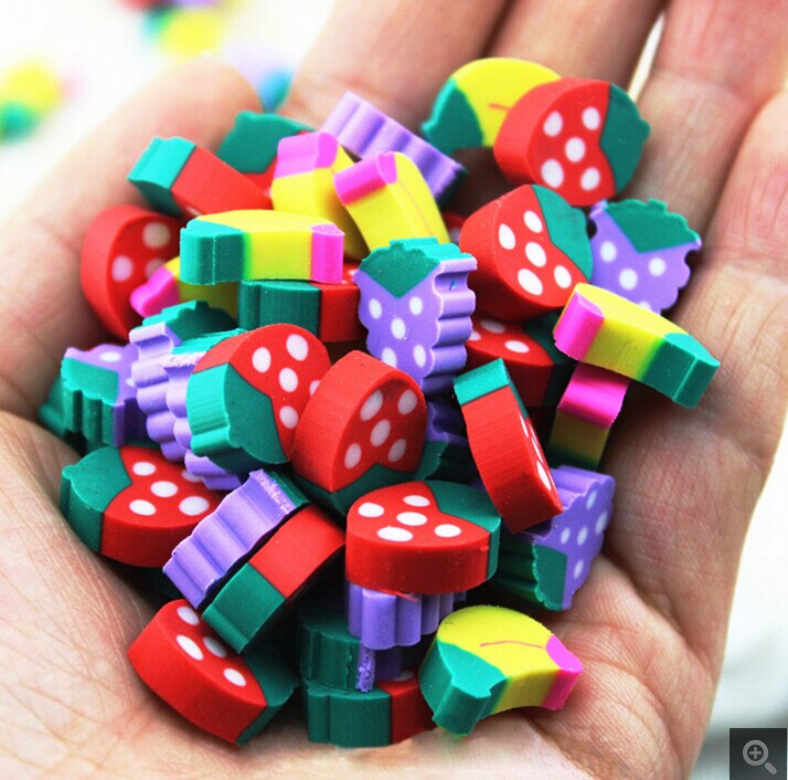 50pcs Kawaii Mini Fruit Rubber Cute Pencil Eraser Small Mini Candy Silgi Cartoon Correction Set Erasers For Kids Stationery Lot