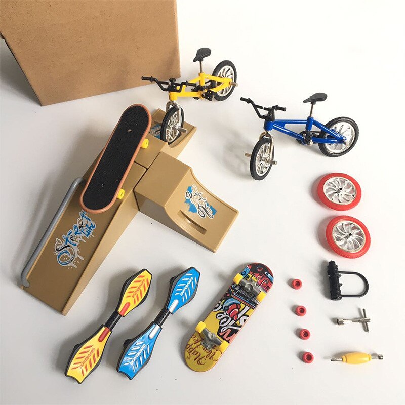 Mini dedo BMX bicicleta conjunto Skateboarding Skate piezas de rampa Set Fun Skate Boards Mini bicicletas juguetes para niños: 4B