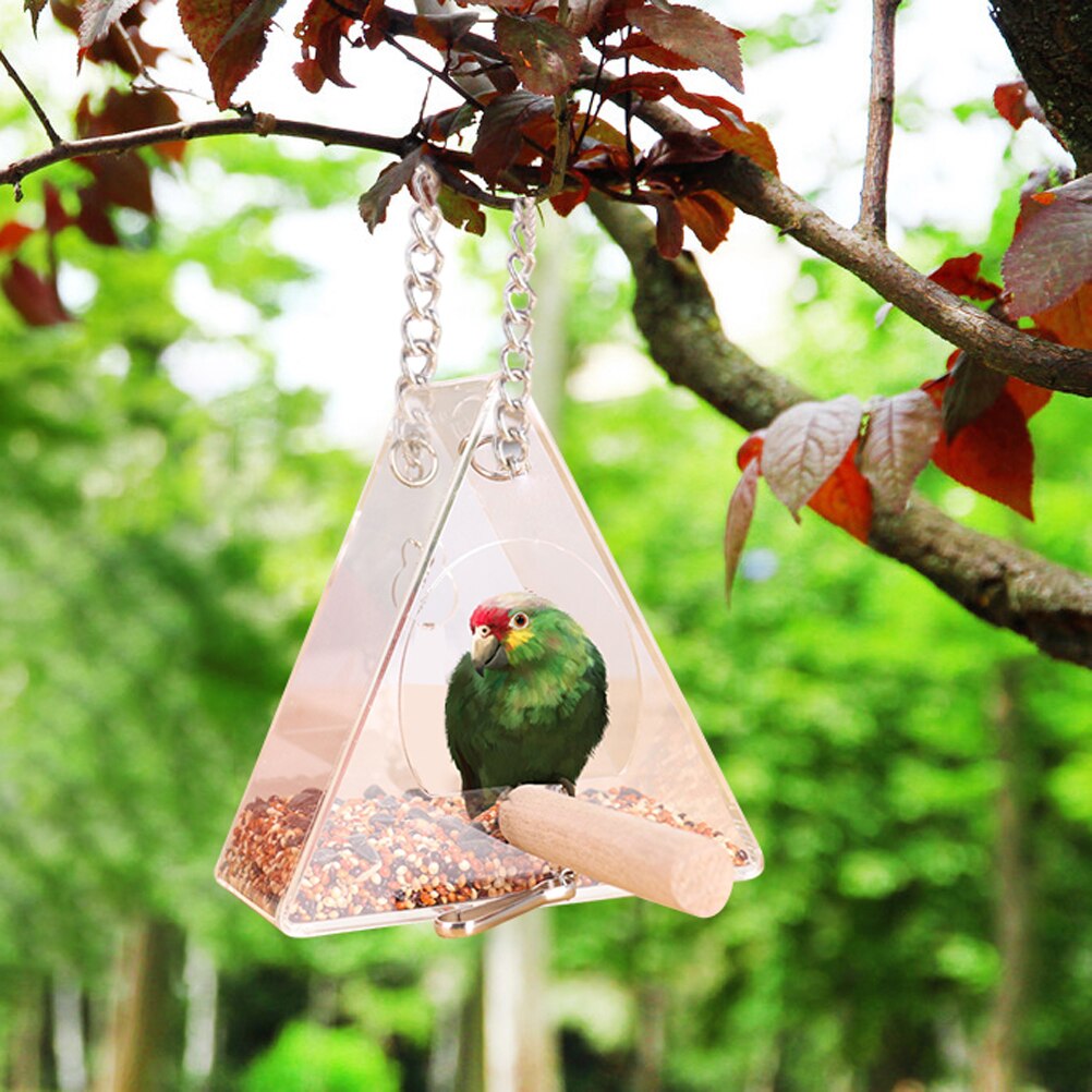 Triangular Acrylic Clear Bird Feeder House Type Bird Feeders Hanging Bird Cage Parrot Window Seed Feeder Great Idea