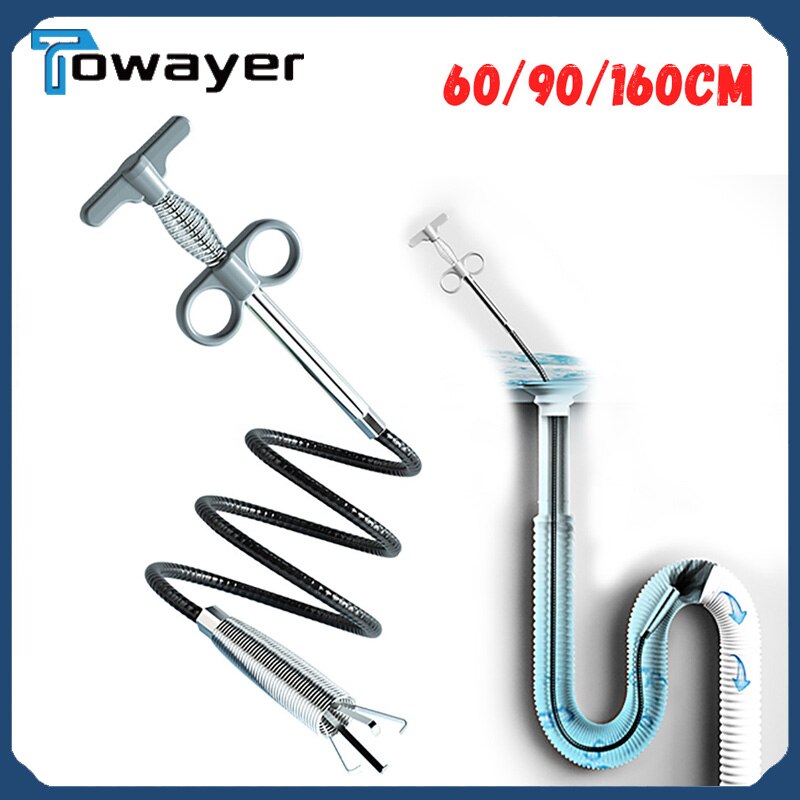 60/90/160mm Sewer Pipe Unblocker Snake Spring Pipe Dredging Tool for Bathroom Kitchen Hair Sewer Sink Pipeline Cleaning Tools