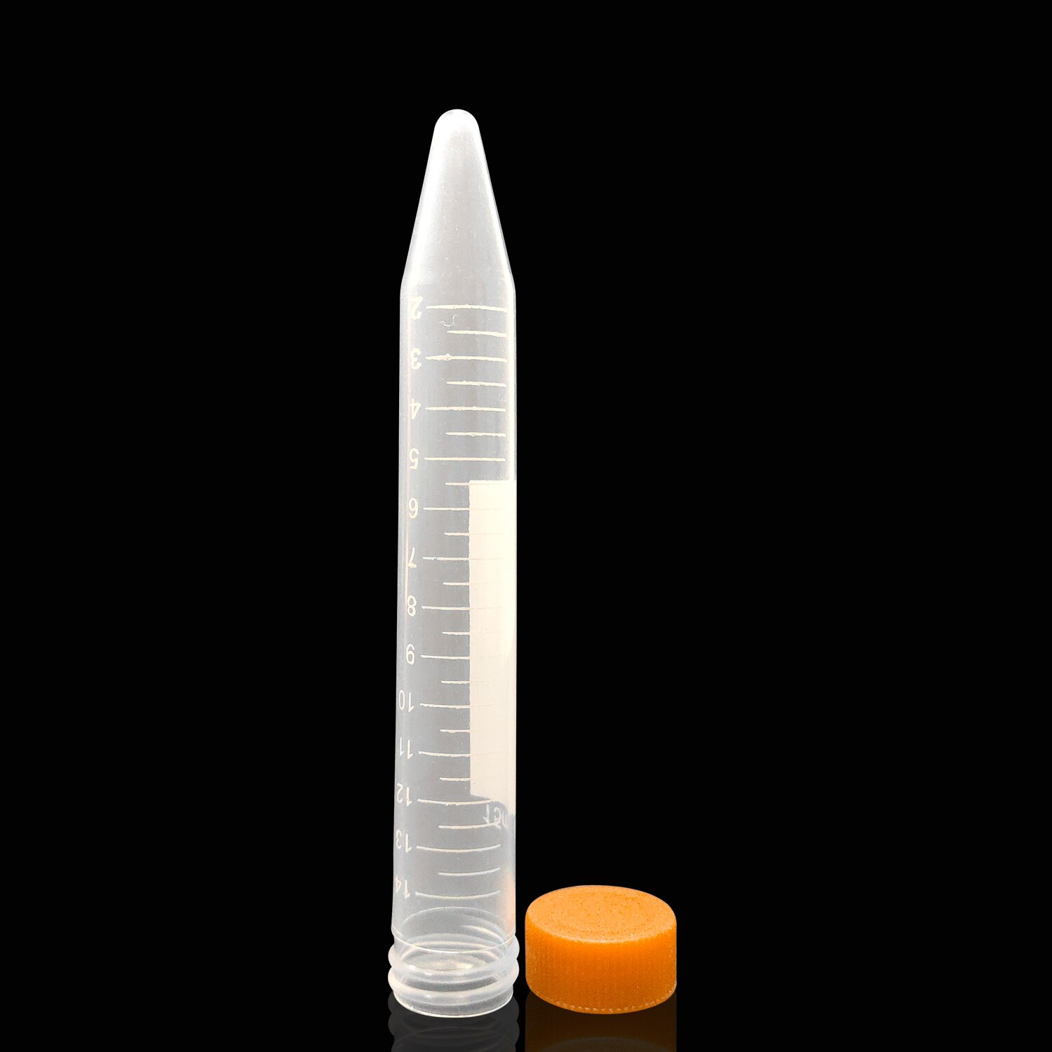 Tubos de centrífuga de plástico de 15ml, fondo cónico, marcas graduadas, tapón de rosca amarillo, paquete de 100 Uds