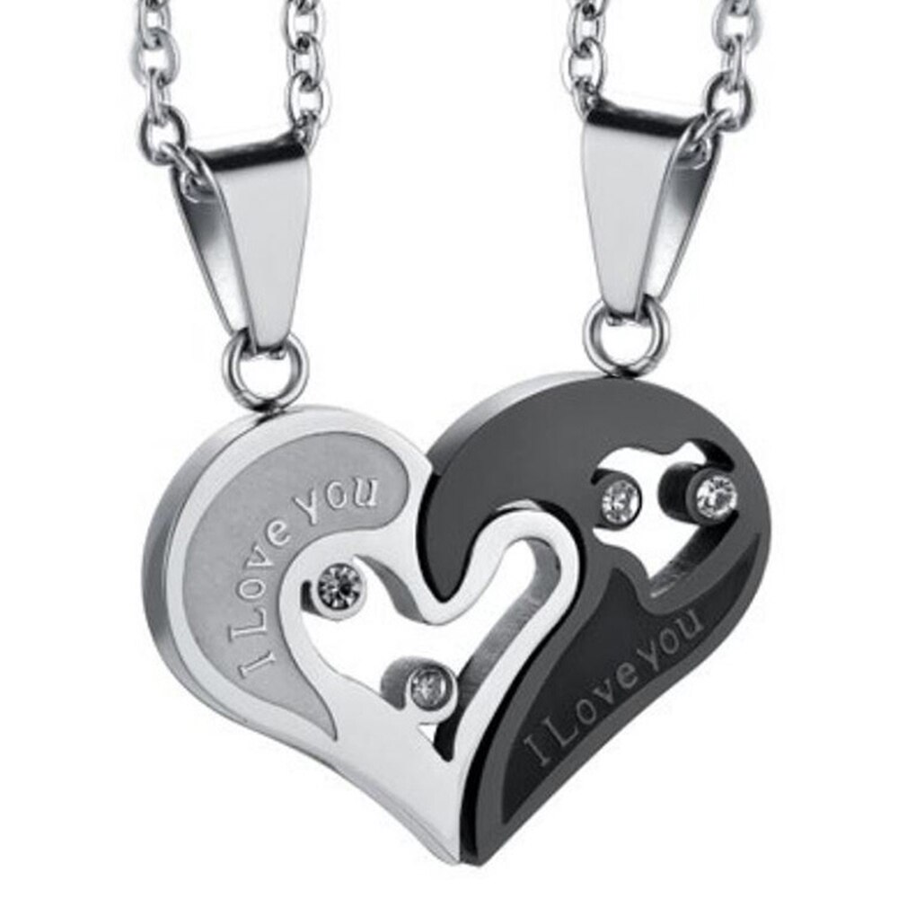 1 Paar Paar Hartvorm I Love You Hanger Ketting Unisex Liefhebbers Koppels Sieraden Mode: black