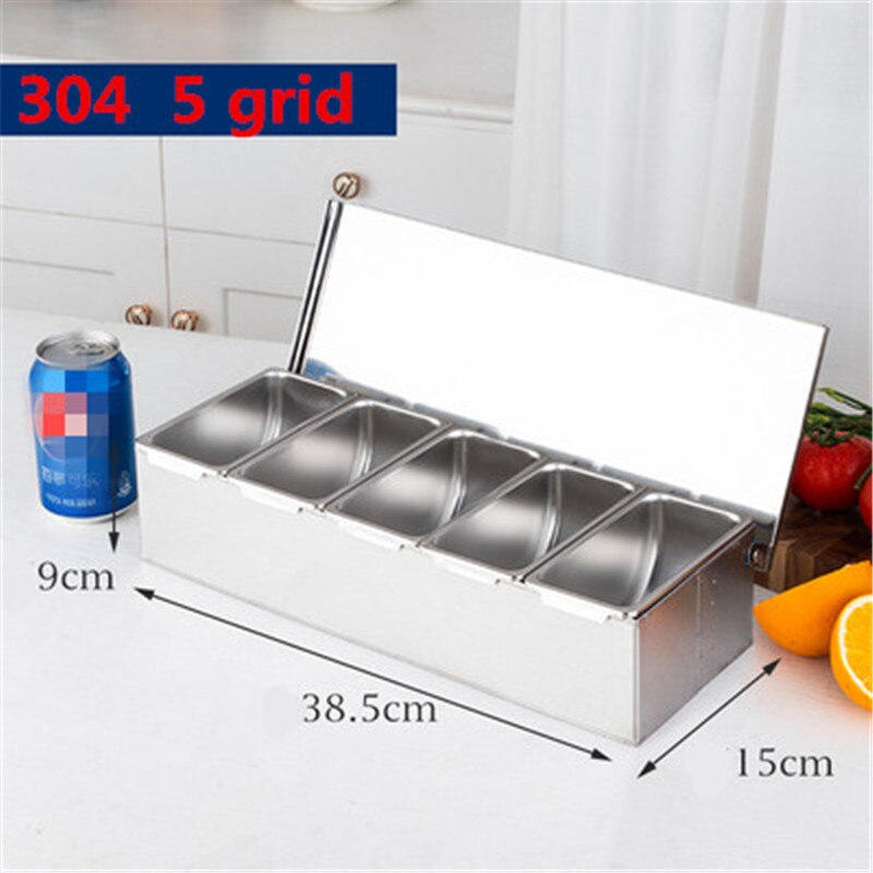 304 Stainless Steel Seasoning Box Hotel Restaurant chef Seasoning Box With Lid Storage Box Household Seasoning Tank: 5 grid