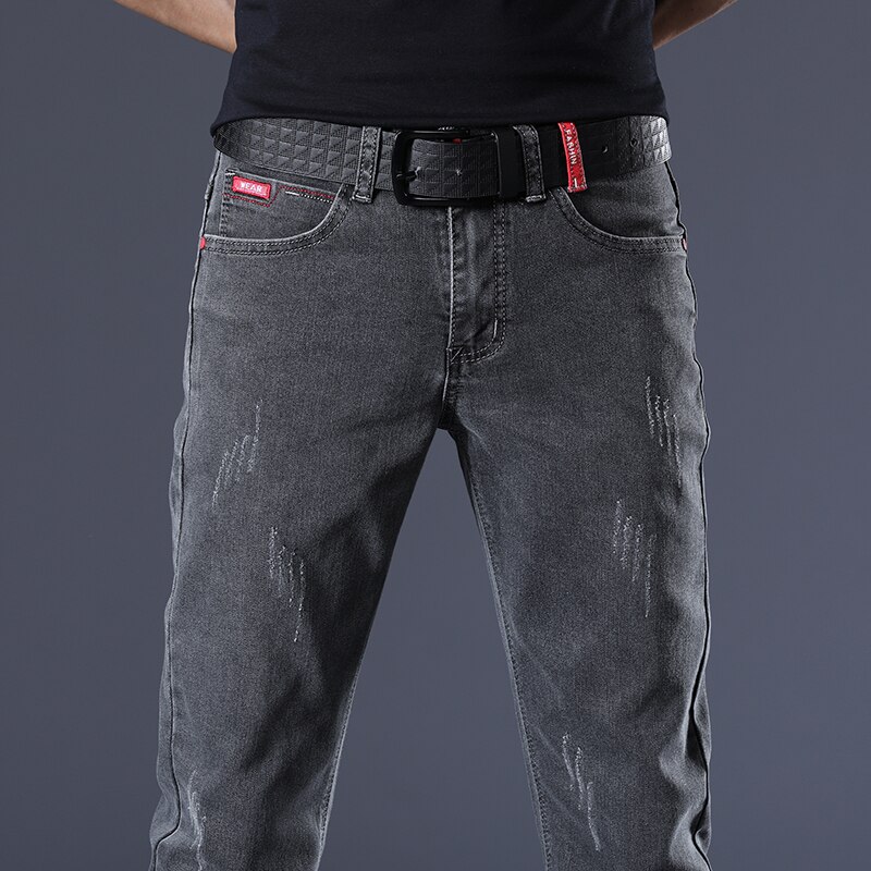Heren slim jeans straight fit gescheurde jeans distressed grijze kleur den ropa de hombre jeans