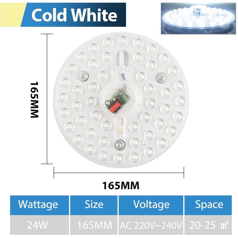 Módulo LED, lámpara de techo, minimódulo, reemplazo de accesorio, fuente magnética, Bombilla de placa de luz de larga vida, 220V, 12W, 18W, 24W: LED Module Cold 24W