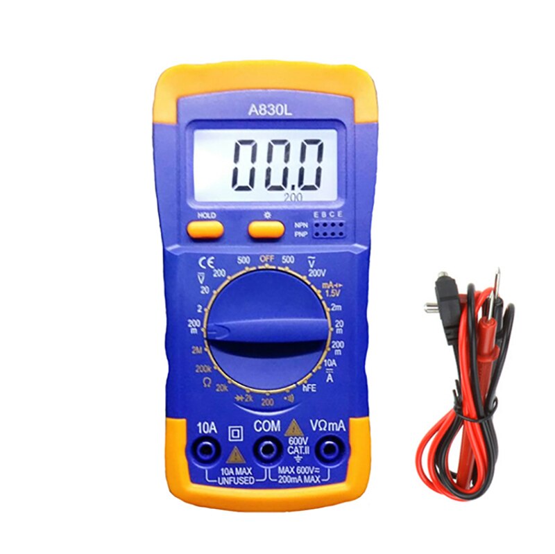 A830L LCD Digital Multimeter AC DC Voltage Diode Frequency Multitester Current Tester Luminous Display With Buzzer Function-1: yellow blue A830L