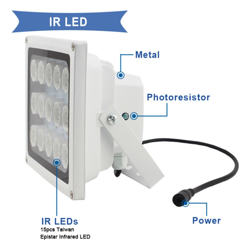 CCTV 15LED Array White light Illuminator Lamp 12V 15W Outdoor Night Vision for Security CCTV Camera