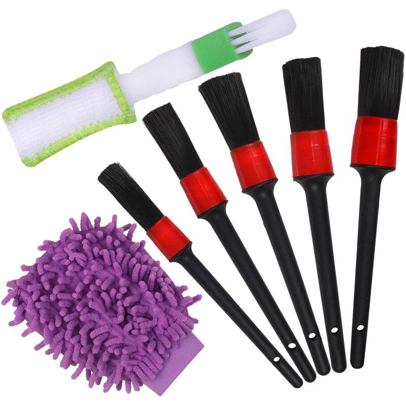 Car Detailing Brushes Set with Car Wash Mitt - Automotive Detail Cleaning Brushes Auto Car Detail Cleaning Brushes