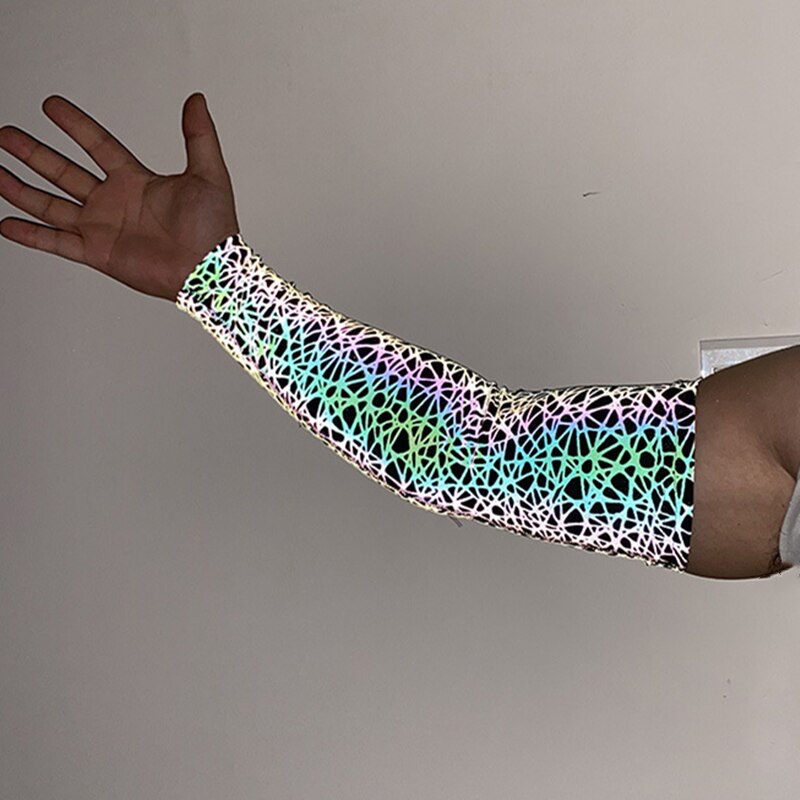 Sports Men Colorful Reflective Sleeves Techwear Sunscreen Cycling Basketball Arm Warmers Breathable Reflect Light Oversleeve