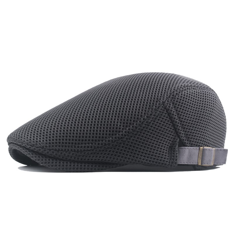 Spring Summer Men's Beret Solid Color Hollow Mesh Cap Breathable Adjustable ladies Sun Hat: Dark Grey
