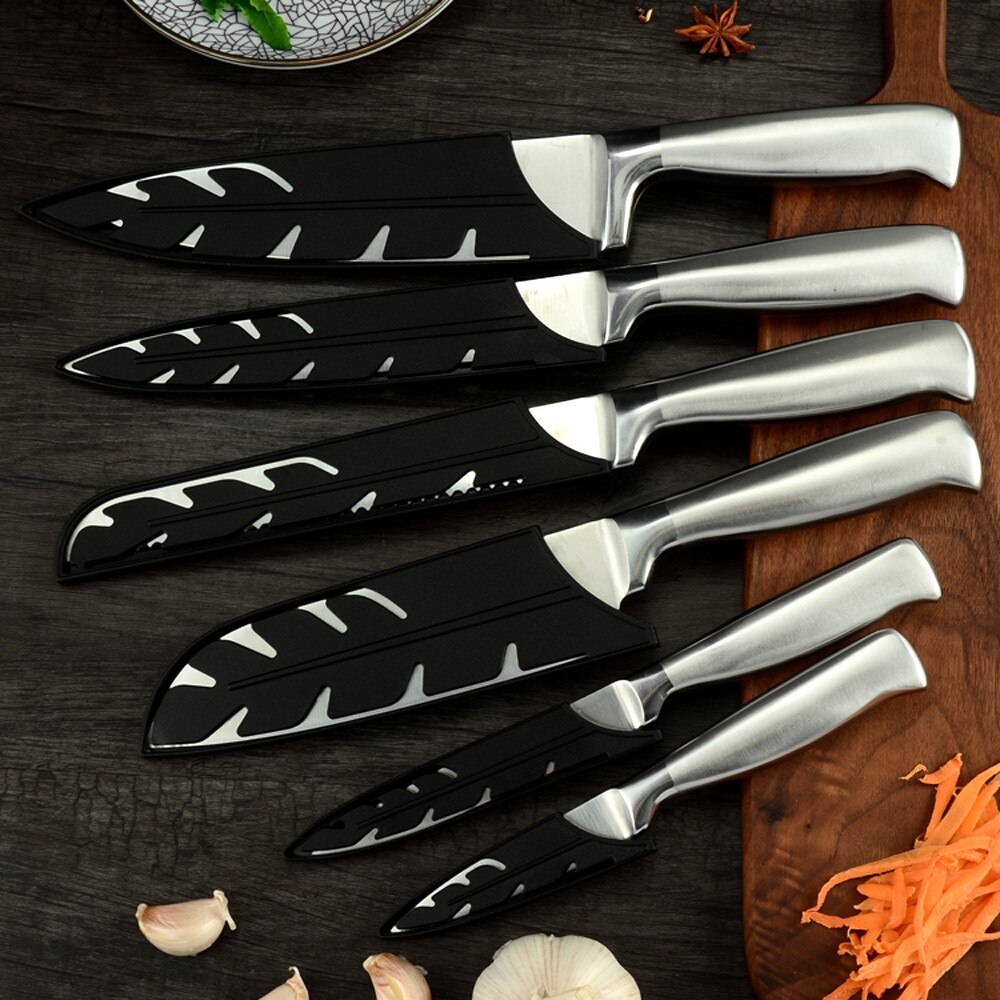 Damask 6 pcs Black Plastic Knife Blade Protector Kitchen Knife Cover For 3.5" 5" 5" 7" 8" 8" Knife PP Knife Cover