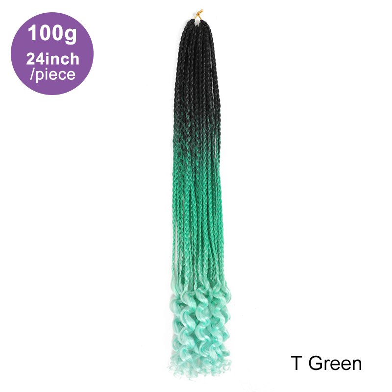 XCCOCO-caja de cabello de ganchillo de 24 pulgadas, trenzas con extremos rizados, cabello sintético degradado para trenza, 22 hebras, rizos, extensiones de cabello trenzado: T1B / verde / 1 unids/lote