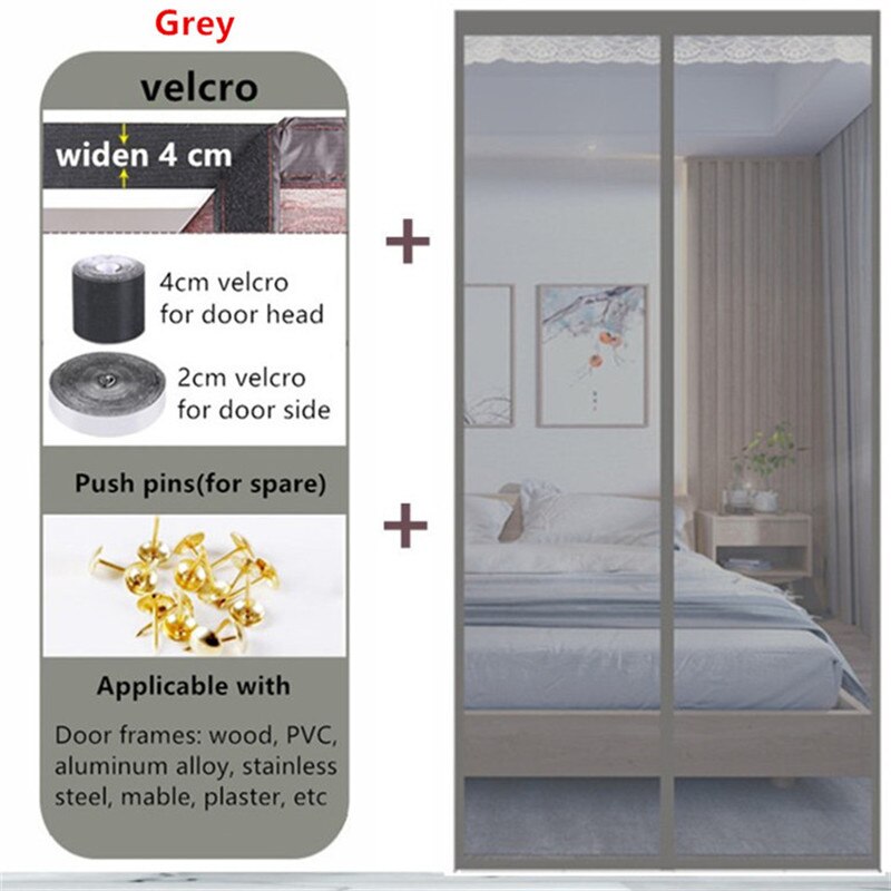 Magnetic Anti Mosquito Net Magnetic Curtain Automatic Closing Custom Sizes Easy Installation Screen Door Insect Fly Mesh: Grey / Custom sizes