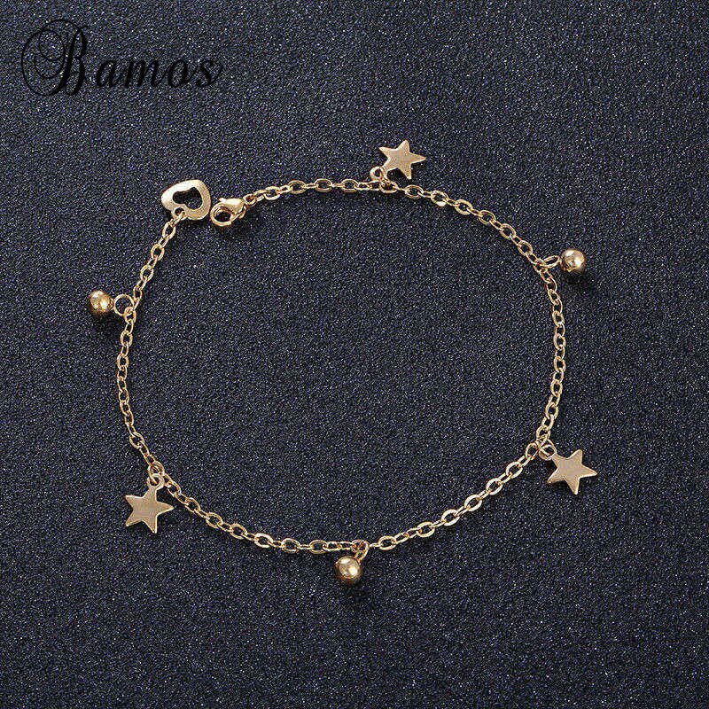 Bamos Simple & Stainless Steel Cute Star Foot Anklets For Women Gold & Silver Color Summer Barefoot Sandal Accessories