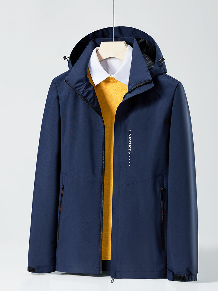 Spring Autumn Casual Jacket Men/Women Outdoor Waterproof and Windproof Hooded Windbreaker Coats: M / Navy Blue