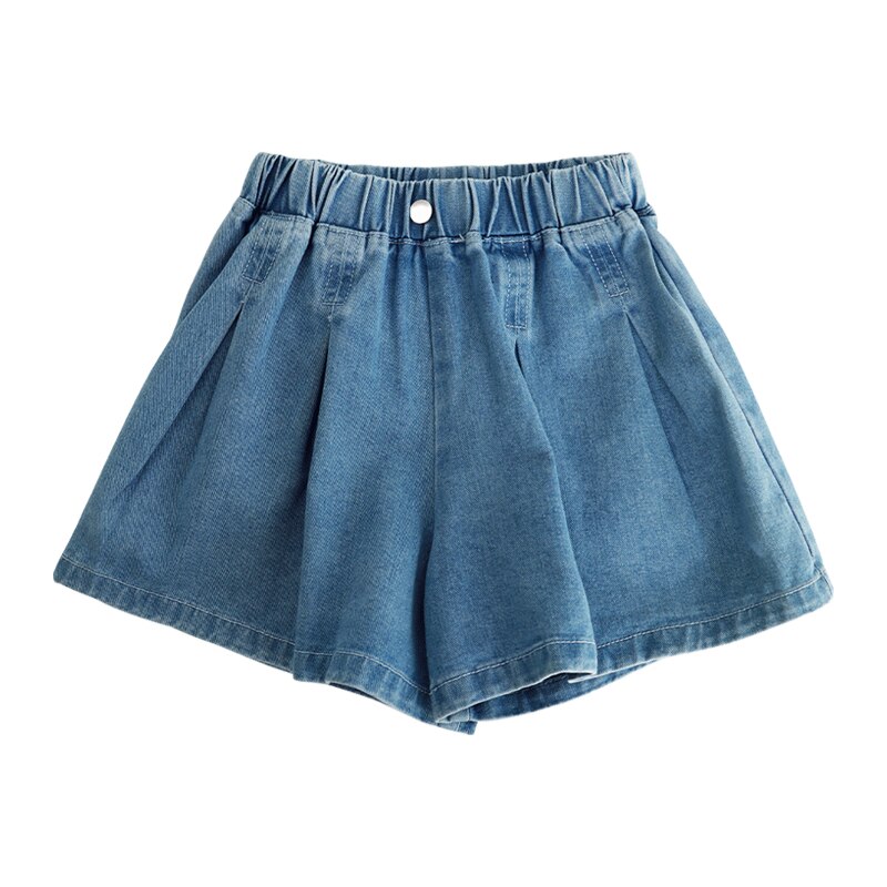 Pantaloni per adolescenti pantaloncini pieghettati lavati elastici per bambini estivi per ragazze pantaloncini per ragazze di moda bambini blu pantaloni corti Jeant vestiti