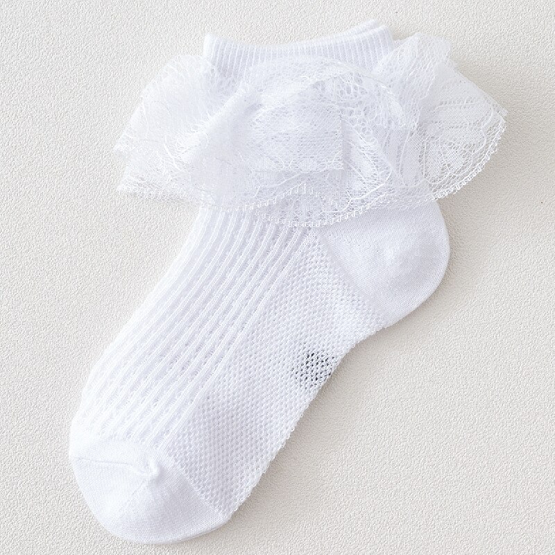 Chaussettes d'été en maille pour bébés filles, de chaussettes courtes en coton respirantes à volants en dentelle à fleurs